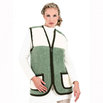 Vesta z ovčí vlny Alpen zip dvoubarevná zelené L - přes prsa 112 cm